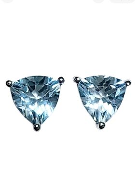 New 1.40 ctw Blue TOPAZ Trillion Silver Earrings